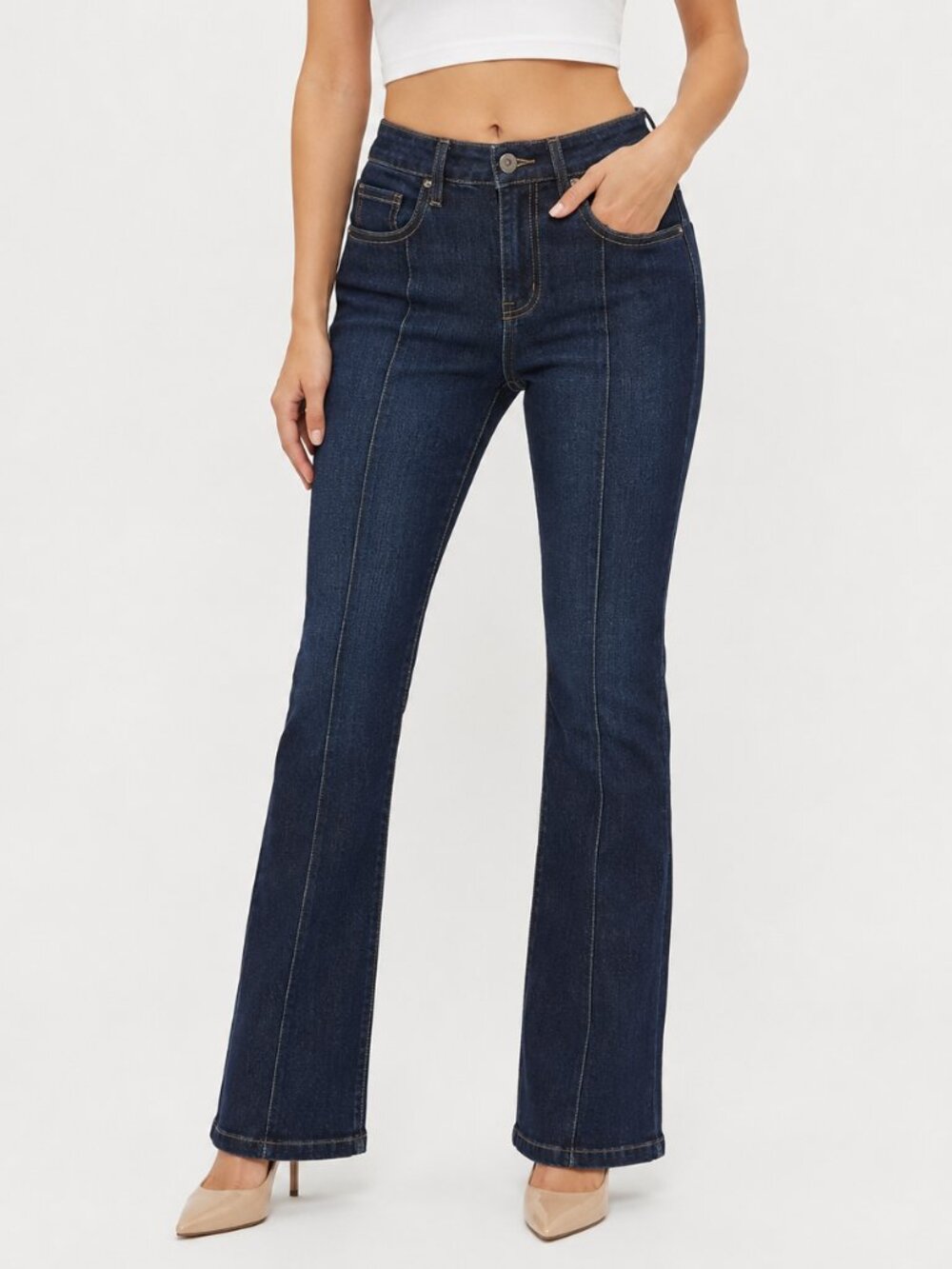 Women's Dark Wash Bootcut Stretch Jeans Classic Mid Rise Denim Pants